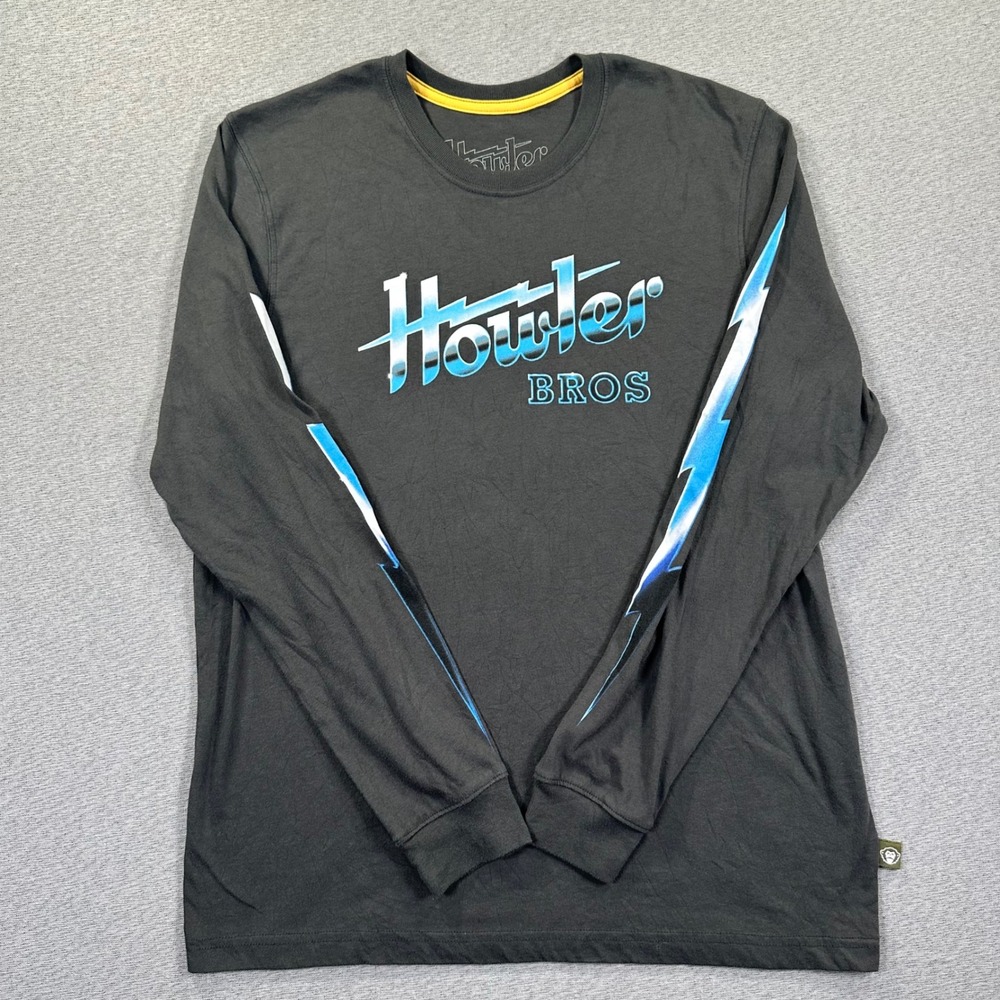 Howler Bros Shirt Mens Small Gray Blue Long Sleeve Graphic Lightning‎ Bolt EUC